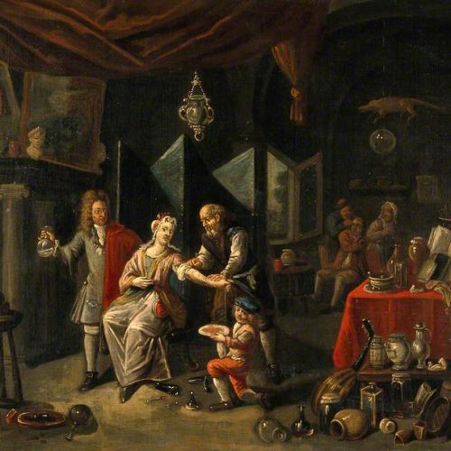 Flemish School; A Surgeon Letting Blood from a Woman's Arm, and a Physician Examining a Urine Flask; Wellcome Library; http://www.artuk.org/artworks/a-surgeon-letting-blood-from-a-womans-arm-and-a-physician-examining-a-urine-flask-125864